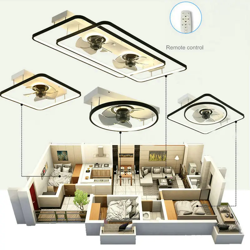 Modern Chandelier Suspended Black Ceiling Fan Lamp Lights Fixture With Led and Remote Control For Home Living Room Bedroom