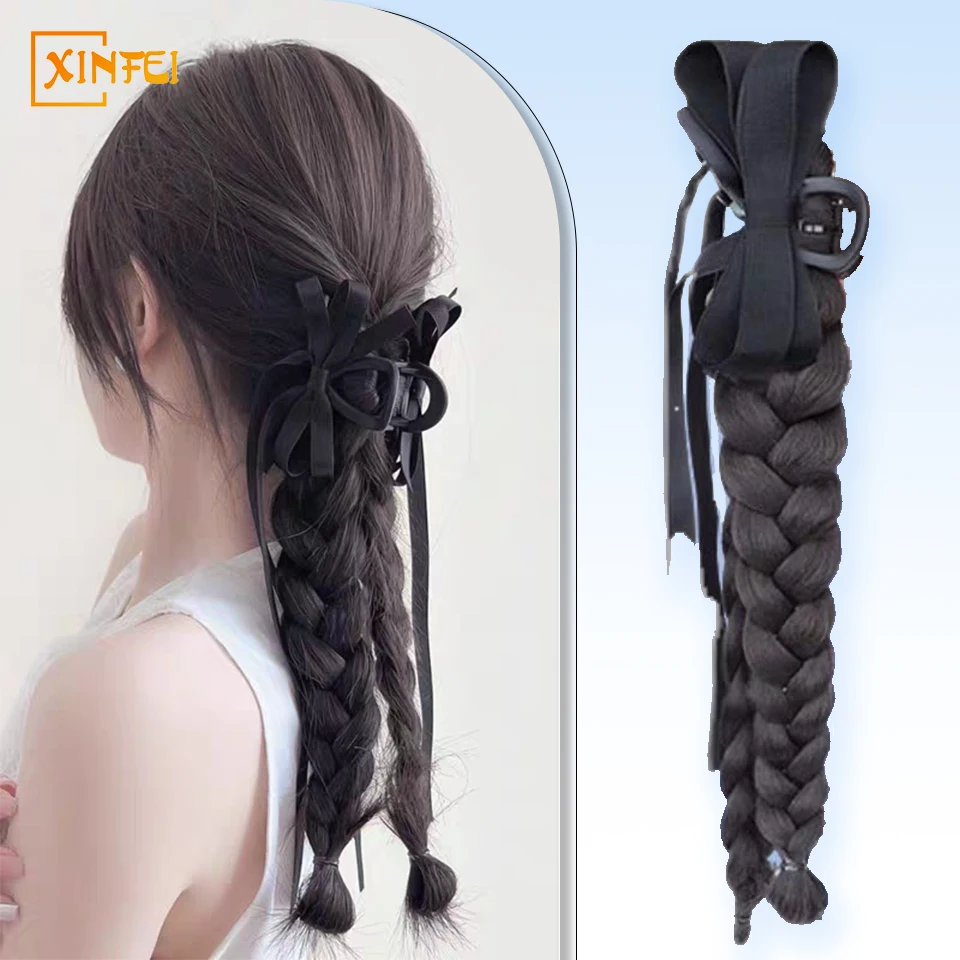 XINFEI Synthetic Wig Ponytail Women's Natural Hair Extension Ribbon Fluffy Grab Clip Type Braided Hair High Ponytail Hairstyle