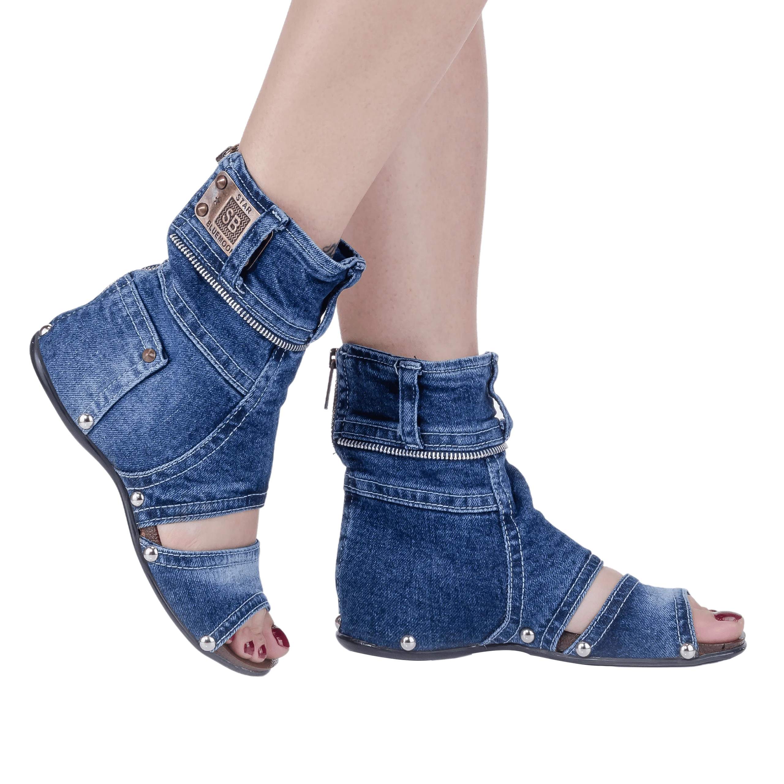 Jeans Sandals Shoes  Handmade Blue Embroidered Denim Sandals Women\'s Shoes Birthday Gift /Denim Sandals / 756