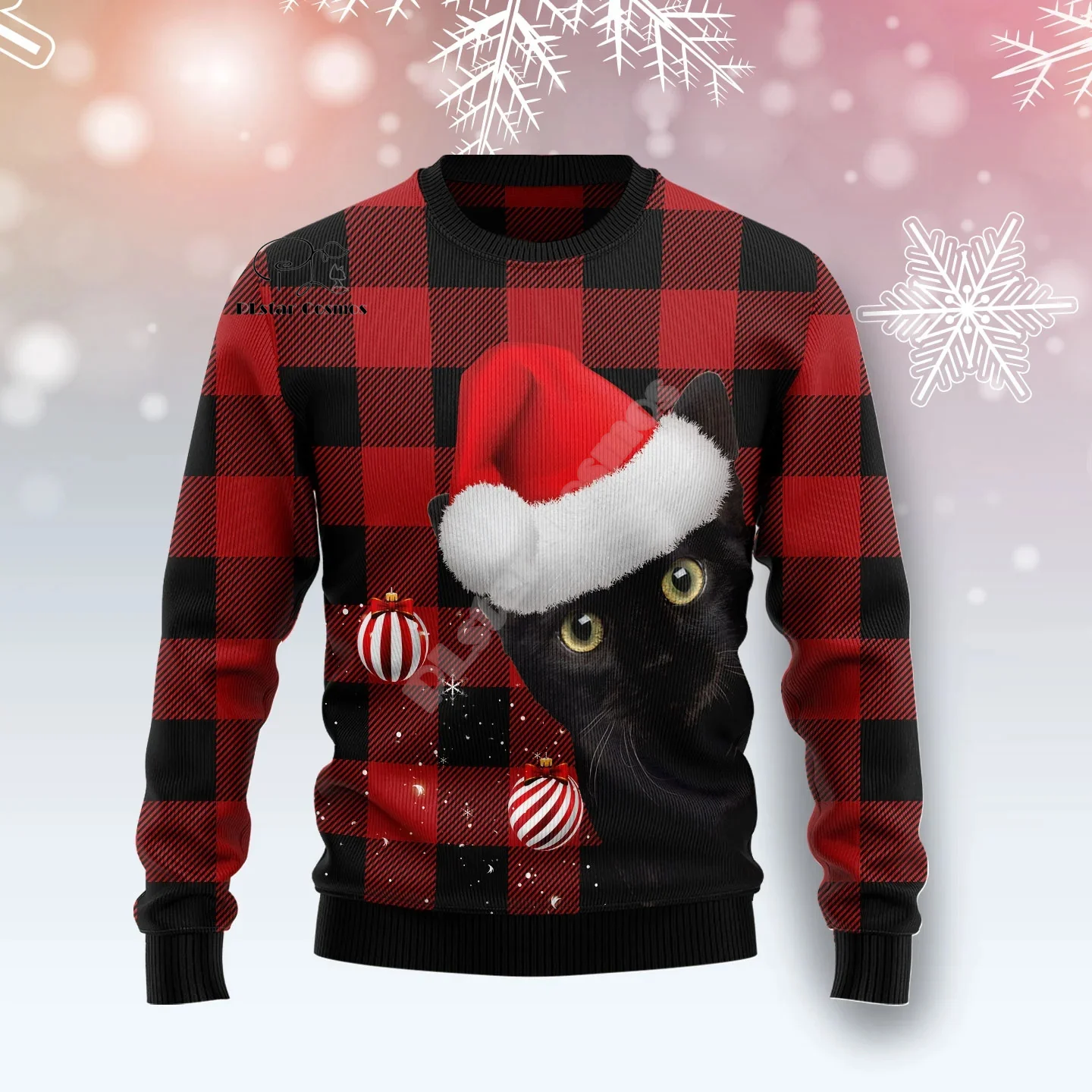 Sweater rajutan hewan kucing Santa Claus, Retro 3DPrint, Sweater rajutan Harajuku kasual lengan panjang X19