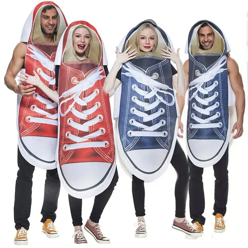 

Красные и синие парусиновые кроссовки для взрослых, костюм для пары, женская и мужская обувь, наряд для бала-маскарада, нарядное платье, костюм на Хэллоуин
