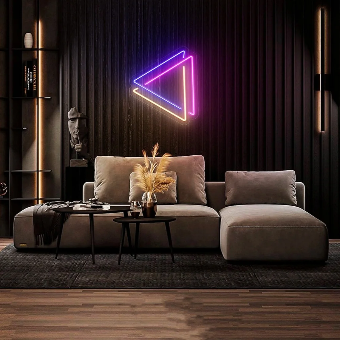 علامة نيون مثلث تجريدي لغرفة النوم ، ديكور فني جداري