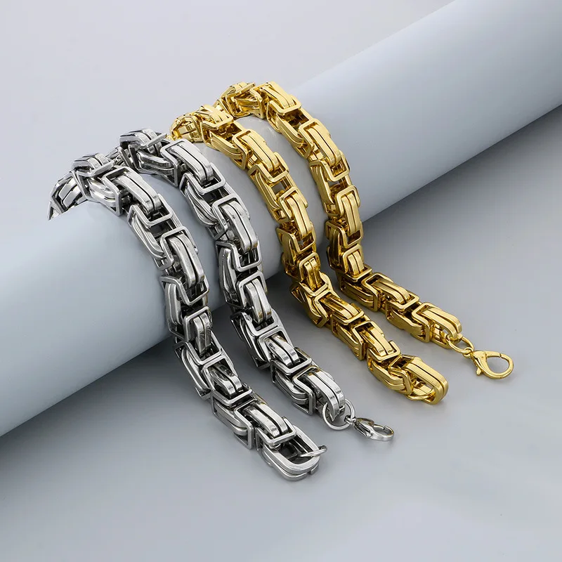 Chunky Men's Necklaces Bracelet Durable Stainless Steel Hip-Hop Authority Byantine Chain Two Sizes (12mm & 15mm)