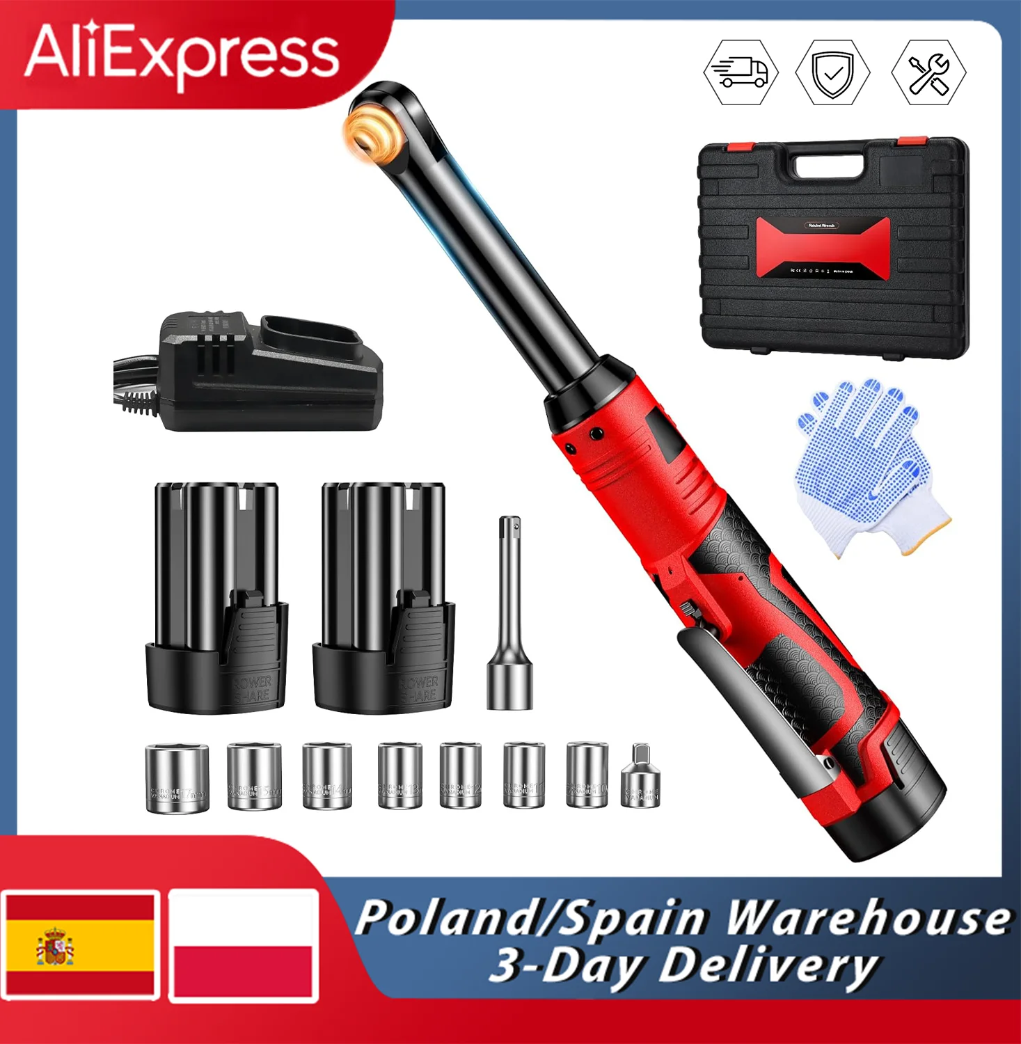 Clé à cliquet électrique sans fil 3/8'' 16,8 V, 450 tr/min, 80 Nm, clé à cliquet électrique extensible de 6 pouces, clé à cliquet rechargeable, outils de réparation automobile