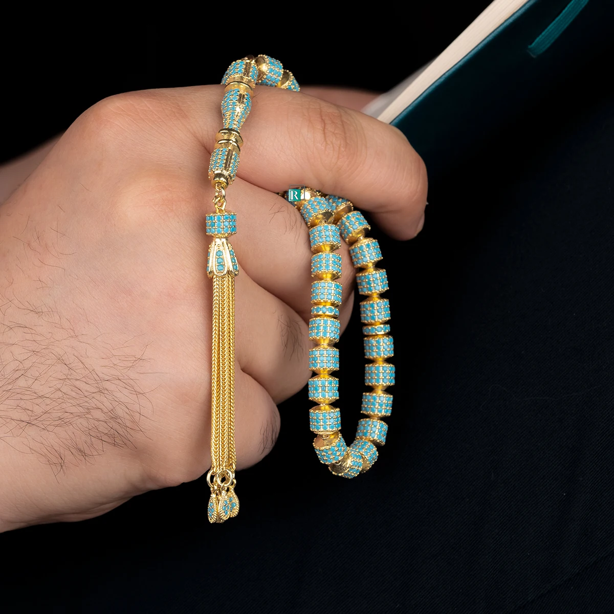 33 Silver Gold Plated Rosary 9 mm Tasbeeh Misbaha 925 Silver Prayer Beads Tasbih turquoise Stone drop decor tassel High Qualit