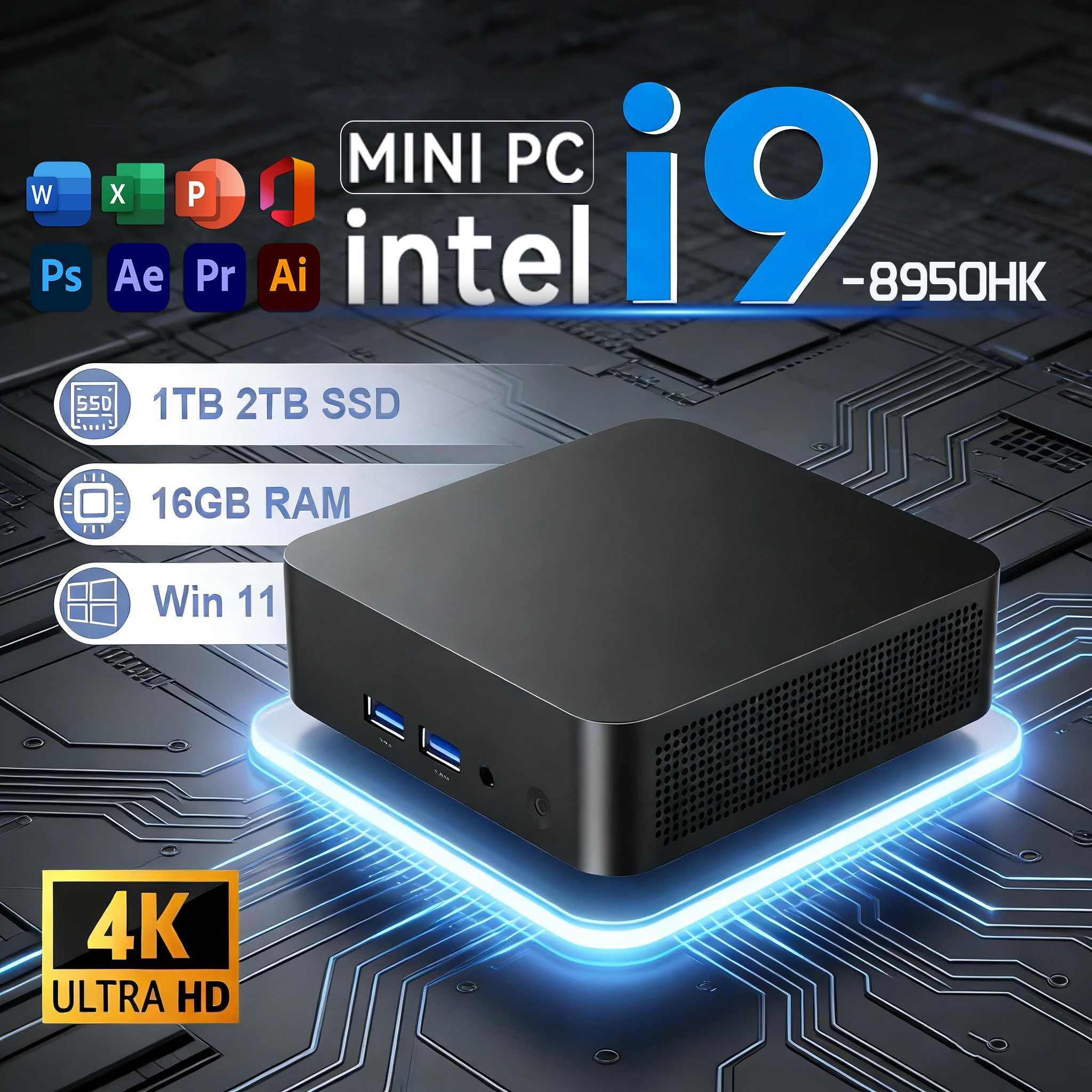 Mini PC Pequeño Intel I9 8950HK, Mini Ordenador con Windows 11, Pantalla Triple, 16 GB de RAM, 1 TB SSD, Wifi 6, BT5.2, Mini PC de Escritorio