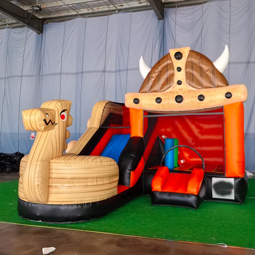 カスタムバイキングテーマのインフレータブルバウンス、スライド付きコンボジャンプ、海賊船インフレータブルウォータースライド、子供と大人のパーティーイベント用