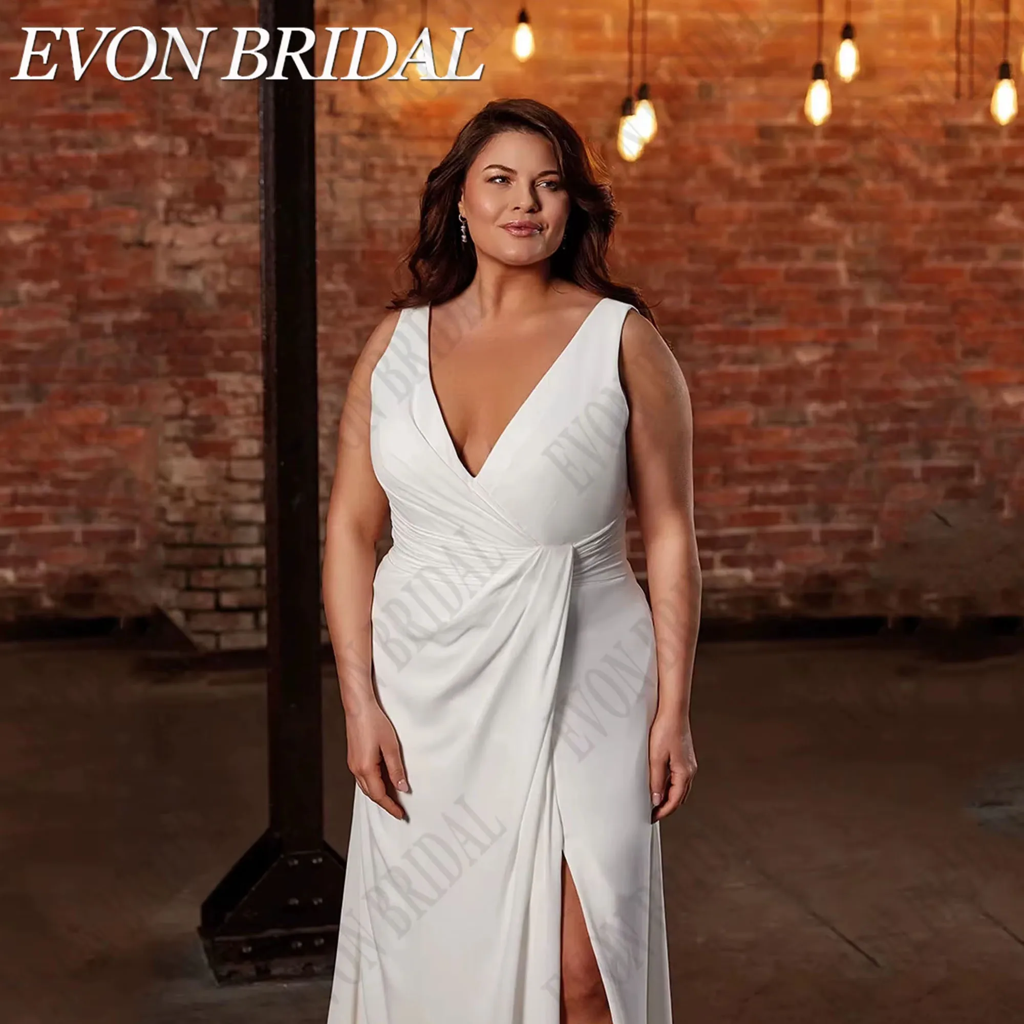 

Plus Size Classic Wedding Dress Sleeveless Double V-Neck Chiffon Vestidos De Novia Mermaid Button Back EVON BRIDAL Customized