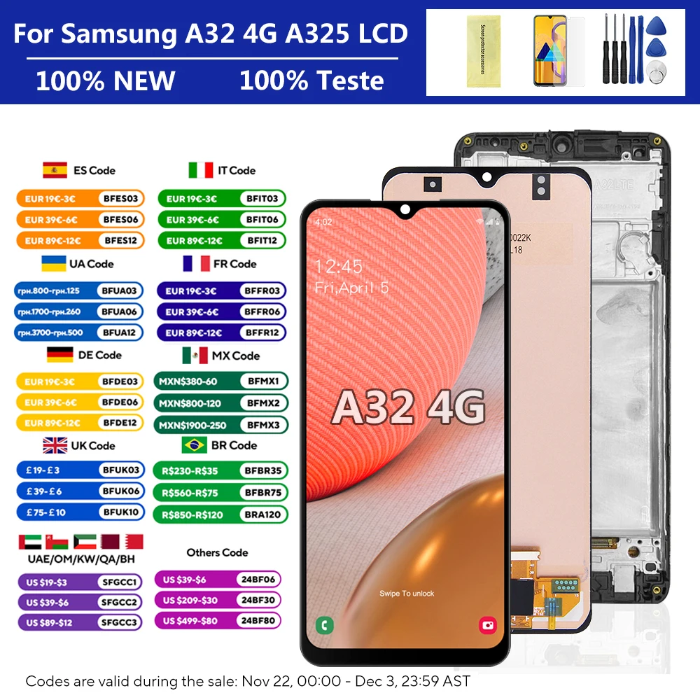 100% Tested For Samsung Galaxy A32 4G A325 A325F SM-A325M SM-A325F/DS LCD Display Touch Screen Digitizer Assembly Replacement