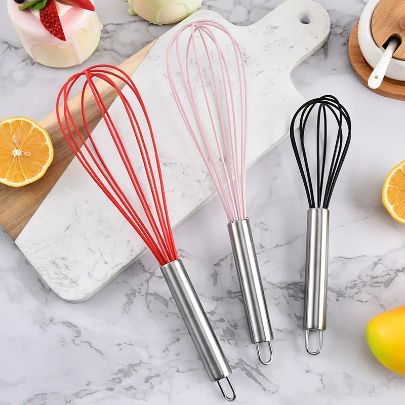 Silicone whisk  with staineless steel handle Hand Whisk for Cooking Non-Scratch Plastic Rubber Whisk Tool For Nonstick Cookware