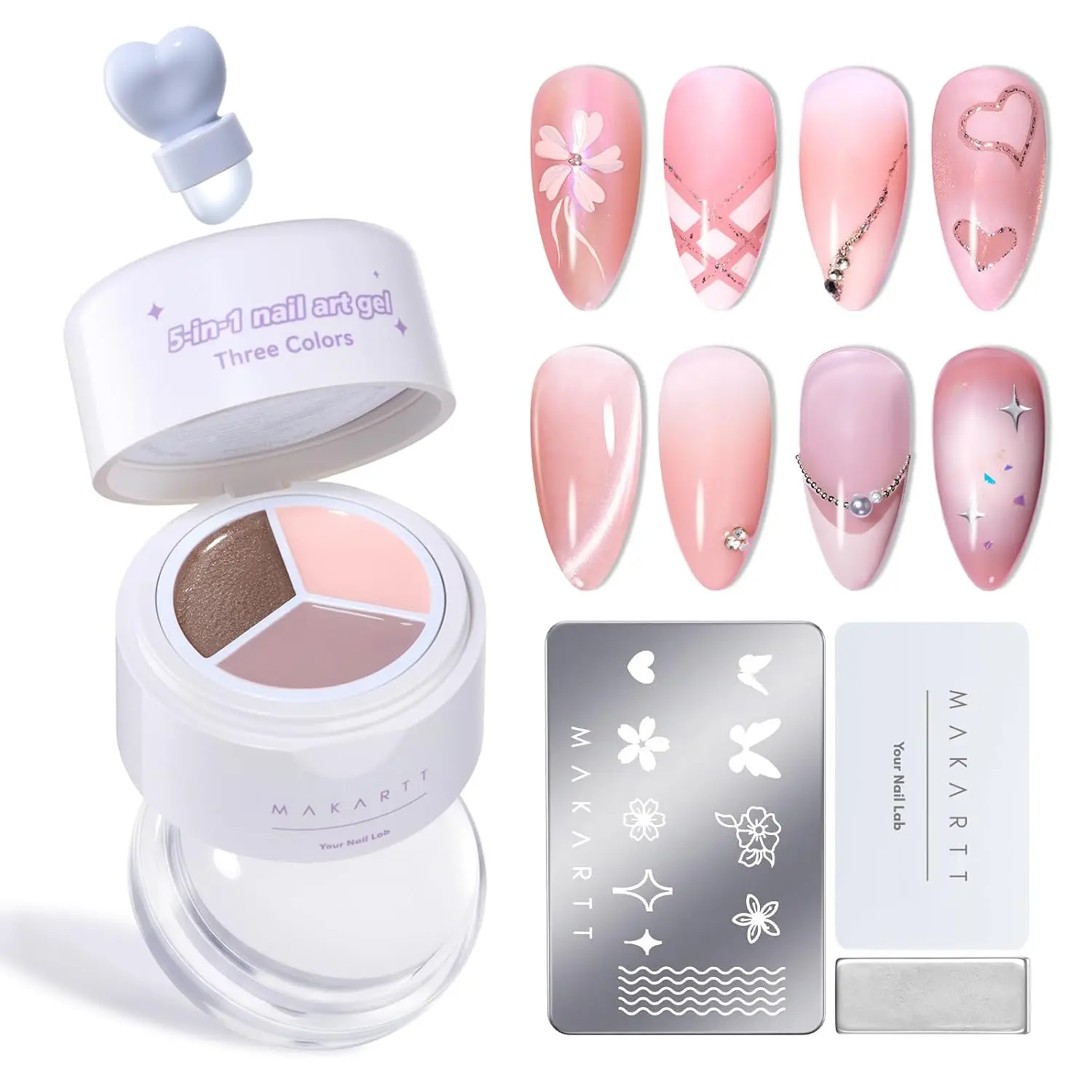 

Гель для ногтей Makartt 5-в-1, 3 цвета – гель-лак без липкого слоя для стемпинга, френча, омбре, скульптурирования, DIY-дизайна ногтей дома