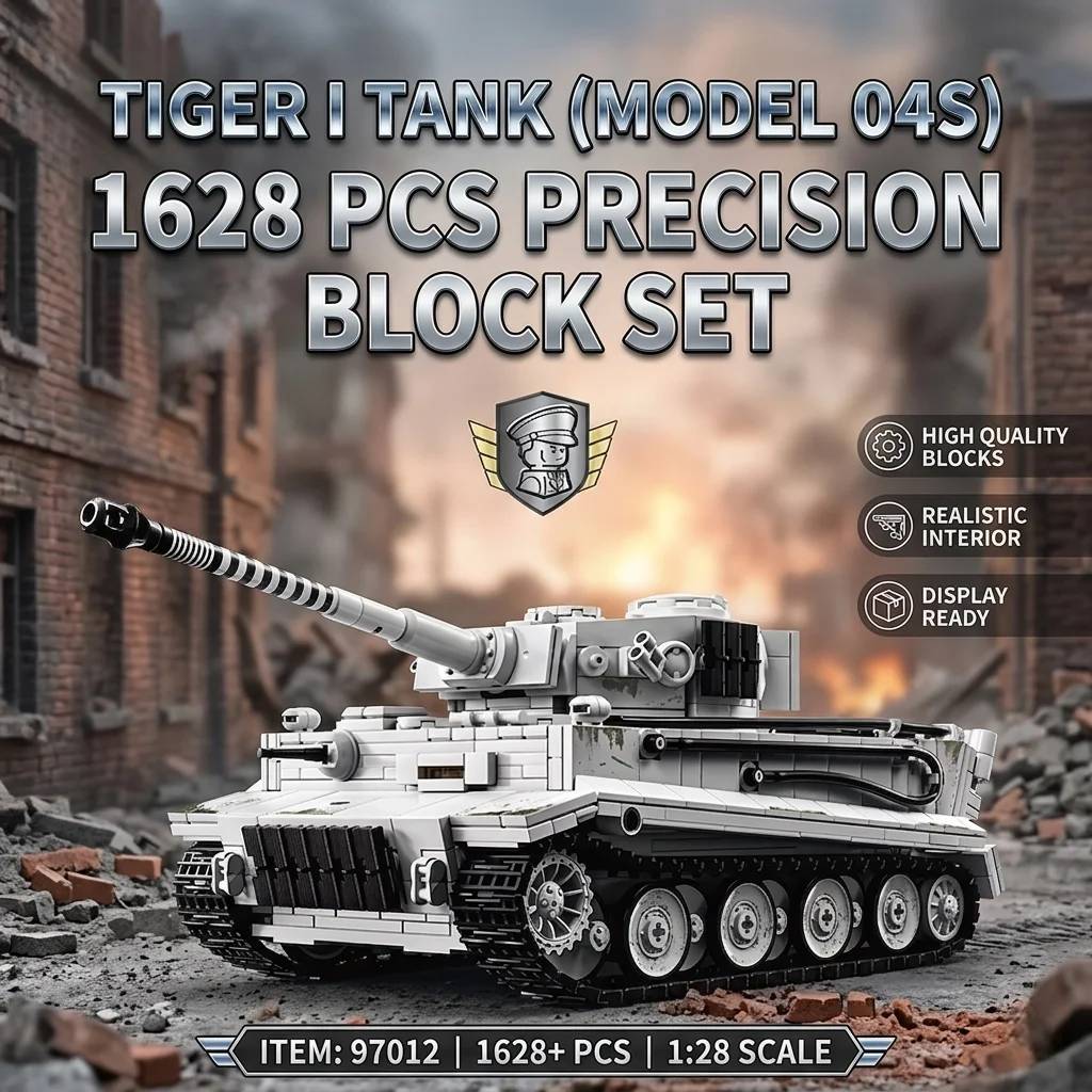 

MOC WW2 German Tiger 1 Heavy Tank 04S Military Building Blocks 1628pcs DIY Armor Vehicle Model Bricks Kit Toy for Boys Kids Gift