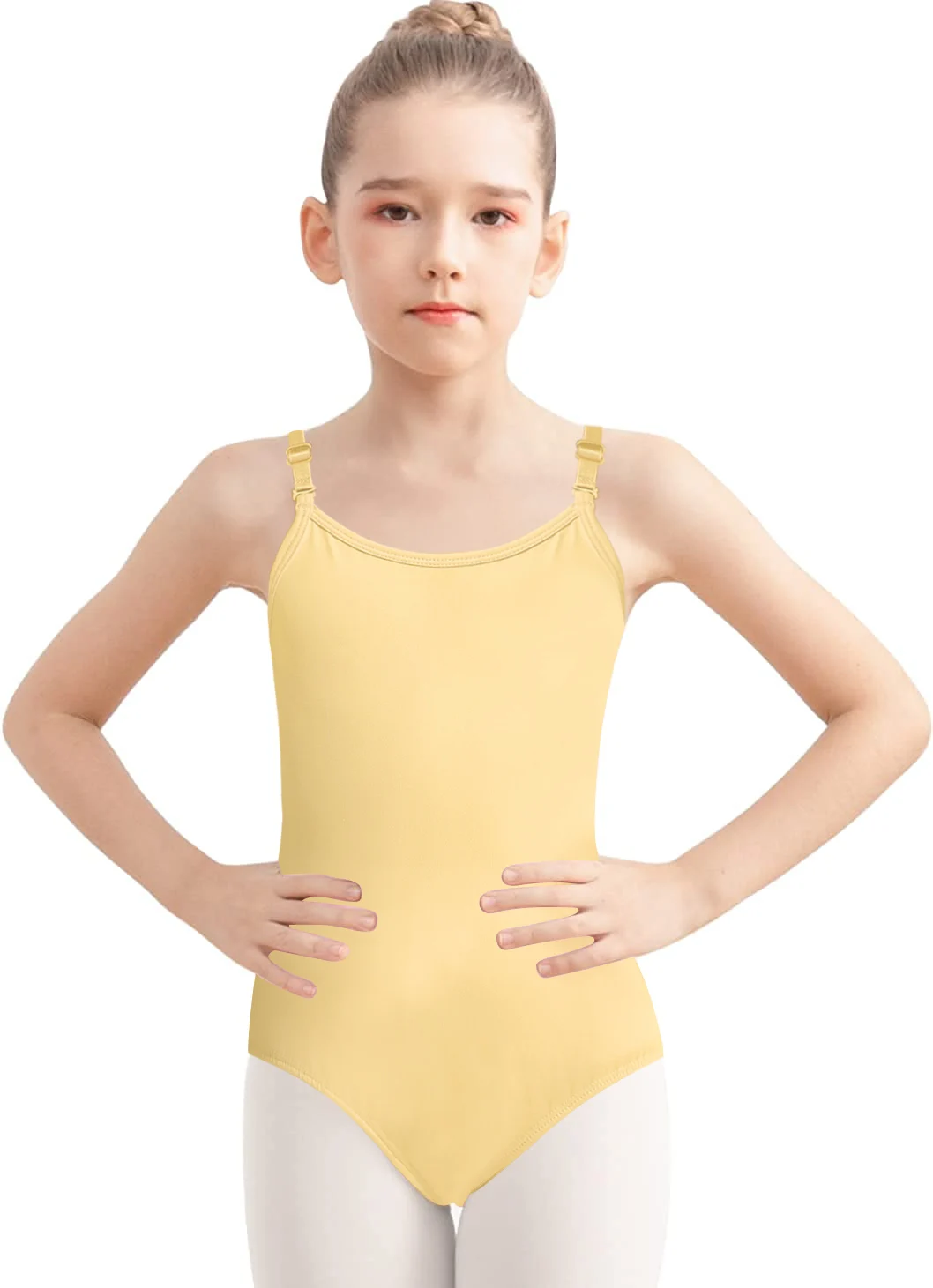 Girls Camisole Dance Leotard for Ballet, Adjustable Detachable Clear Straps, Full Front Lining