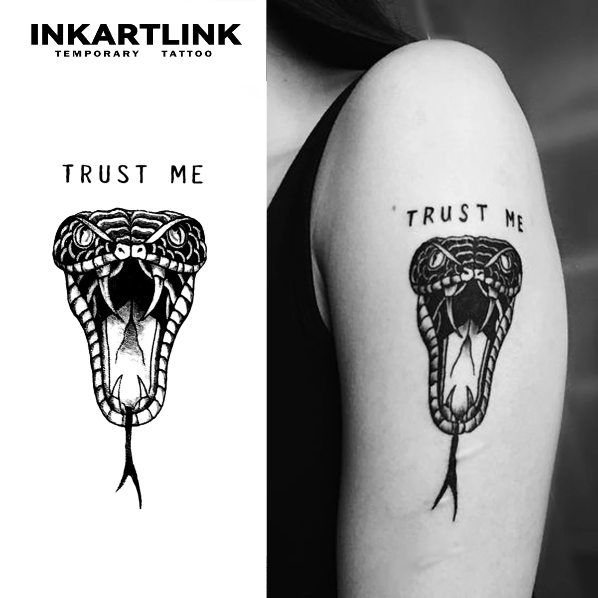 Snake Head With Open Mouth Temporary Tattoo,Lasts To 15 Days New Technology Magic Waterproof Semi Permanent Sticker