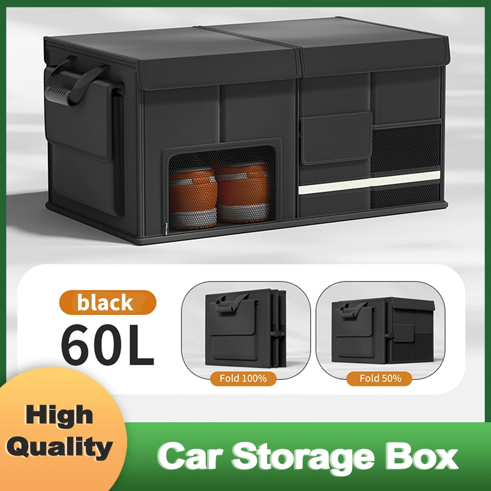 Boîte de rangement pour coffre de voiture de 60 L, imperméable, pliable, organisateur de voiture multi-compartiments, accessoires automobiles pour le camping et les voyages