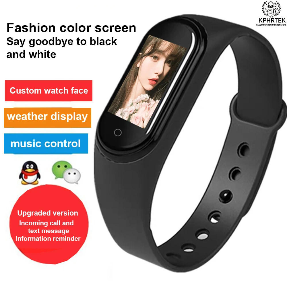 50 قطعة M4 للرجال معدل ضربات القلب ضغط الدم بلوتوث عداد الخطى شاشة ملونة سوار رياضي ساعة نسائية