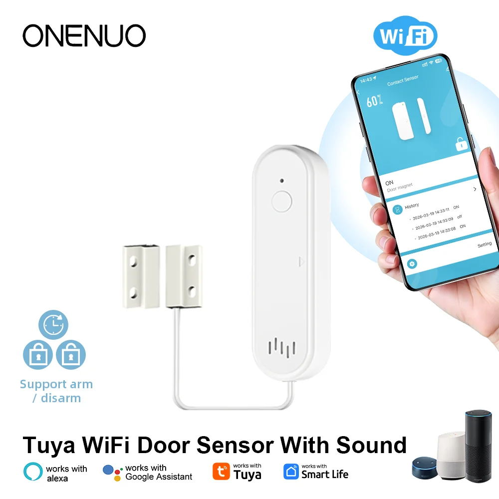 2026 New Tuya Smart WiFi Door Sensor 80dB Sound Window Sensor Smart Life Arm Disarm Door Sensor APP Alert Alarm Door Sensor