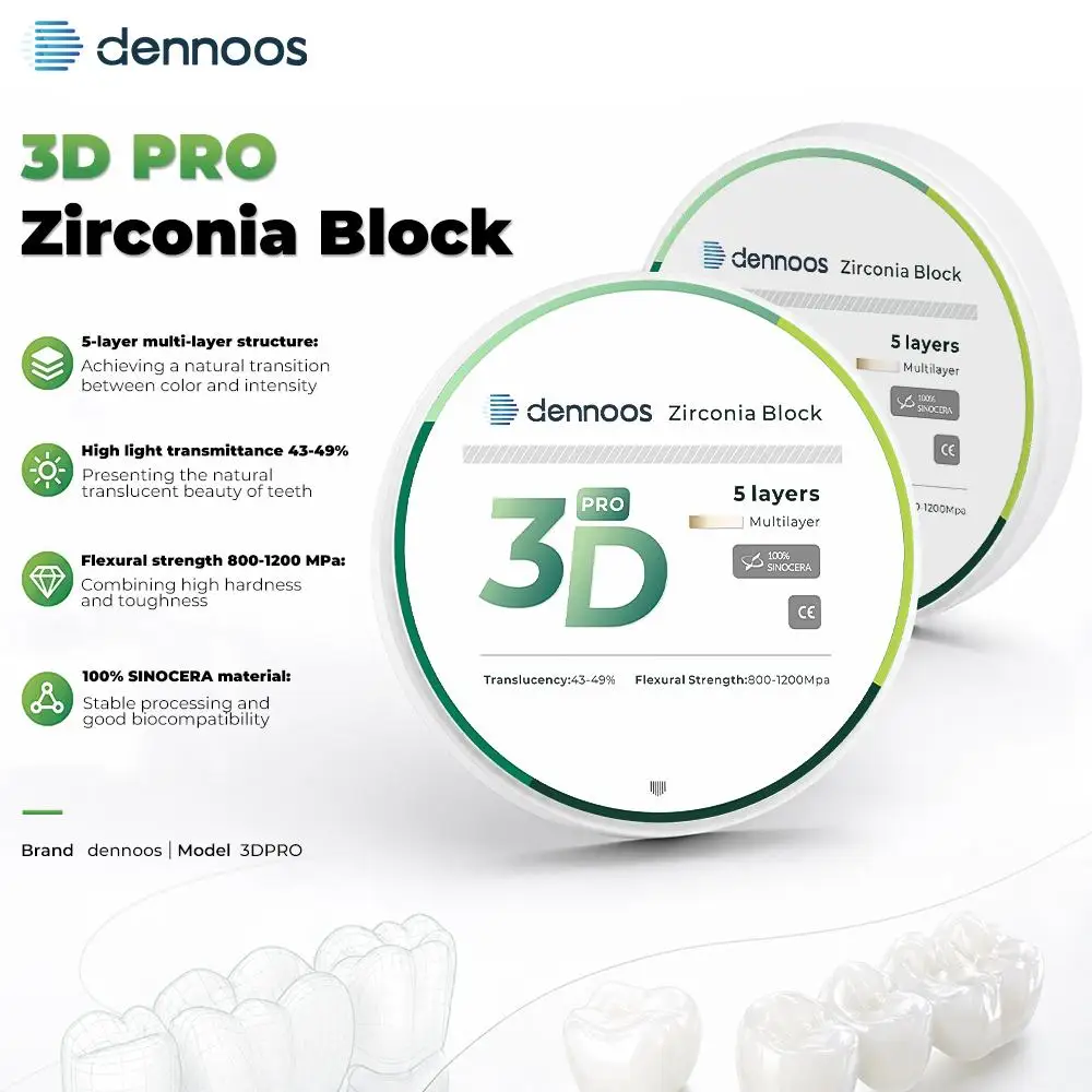 

LODDEN 3D Pro Zirconia Multilayer Blocks 98mm VITA16 & BL1-BL4 CAD CAM Dental Lab Materials Strength 800Mpa-1200Mpa Best Powder