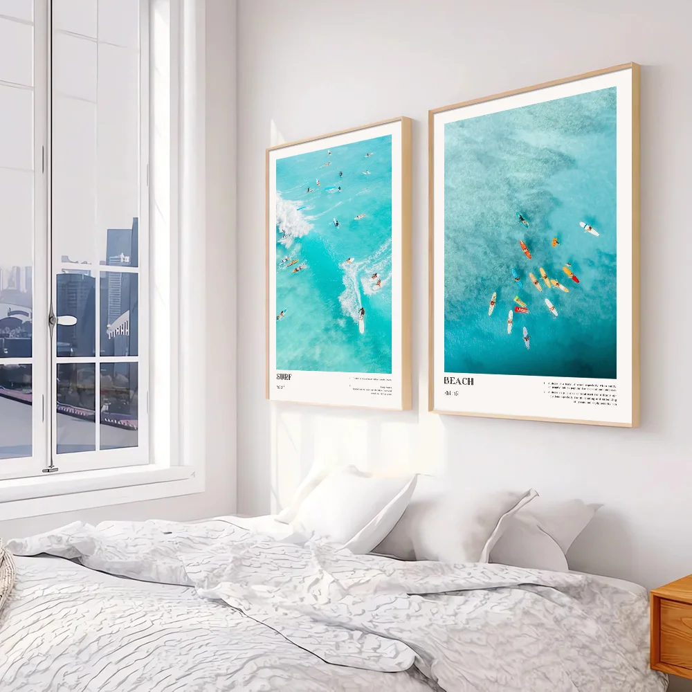 Set of 2 Frameless Tropical Ocean Surf Poster Coastal Beach Landscape Canvas Print Art Trendy Painting Wall Picture Home Decor