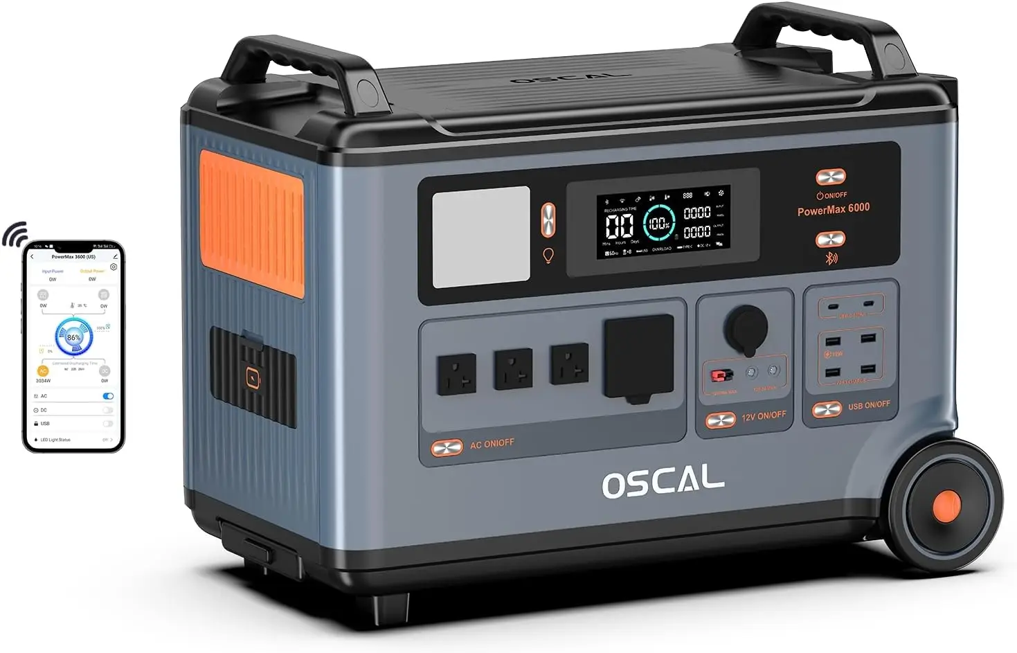 

OSCAL PowerMax 6000 Solar Generator, 3600Wh LFP Battery Power Station, 120/240V Voltage 6000W AC Outlets,2200W/1.96H Fast Charge