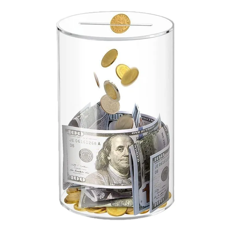 Modern Acrylic Money Jar Piggy Bank Child Safe Unopenable Design Transparent Coin Savings Container Home Decor Desk Organizer