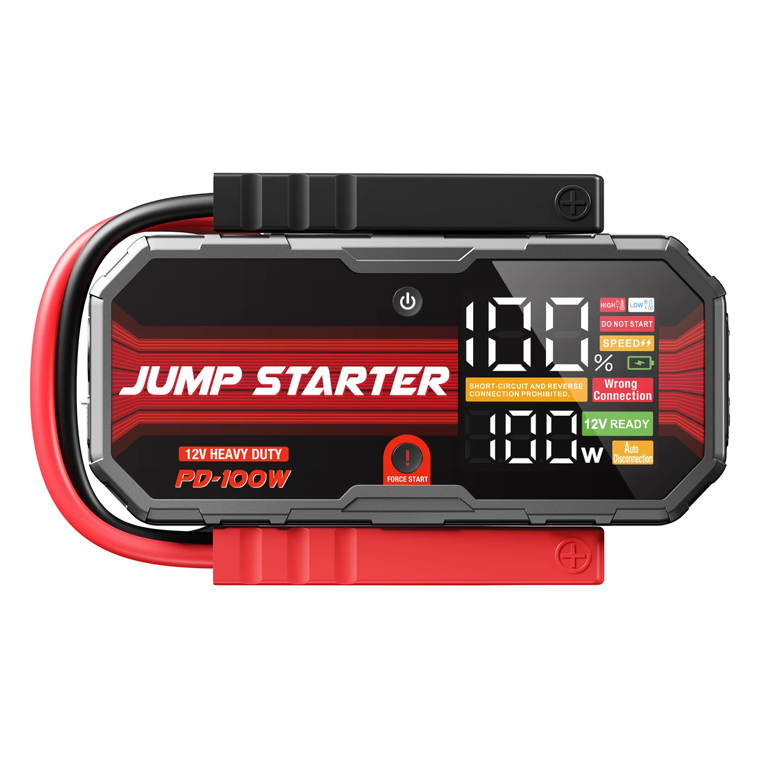 12V auto-starthulp powerbank｜Noodaccu-booster voor benzine- en dieselauto's｜PD 100W snelladen｜LCD-display｜CE RoHS - afbeelding 2
