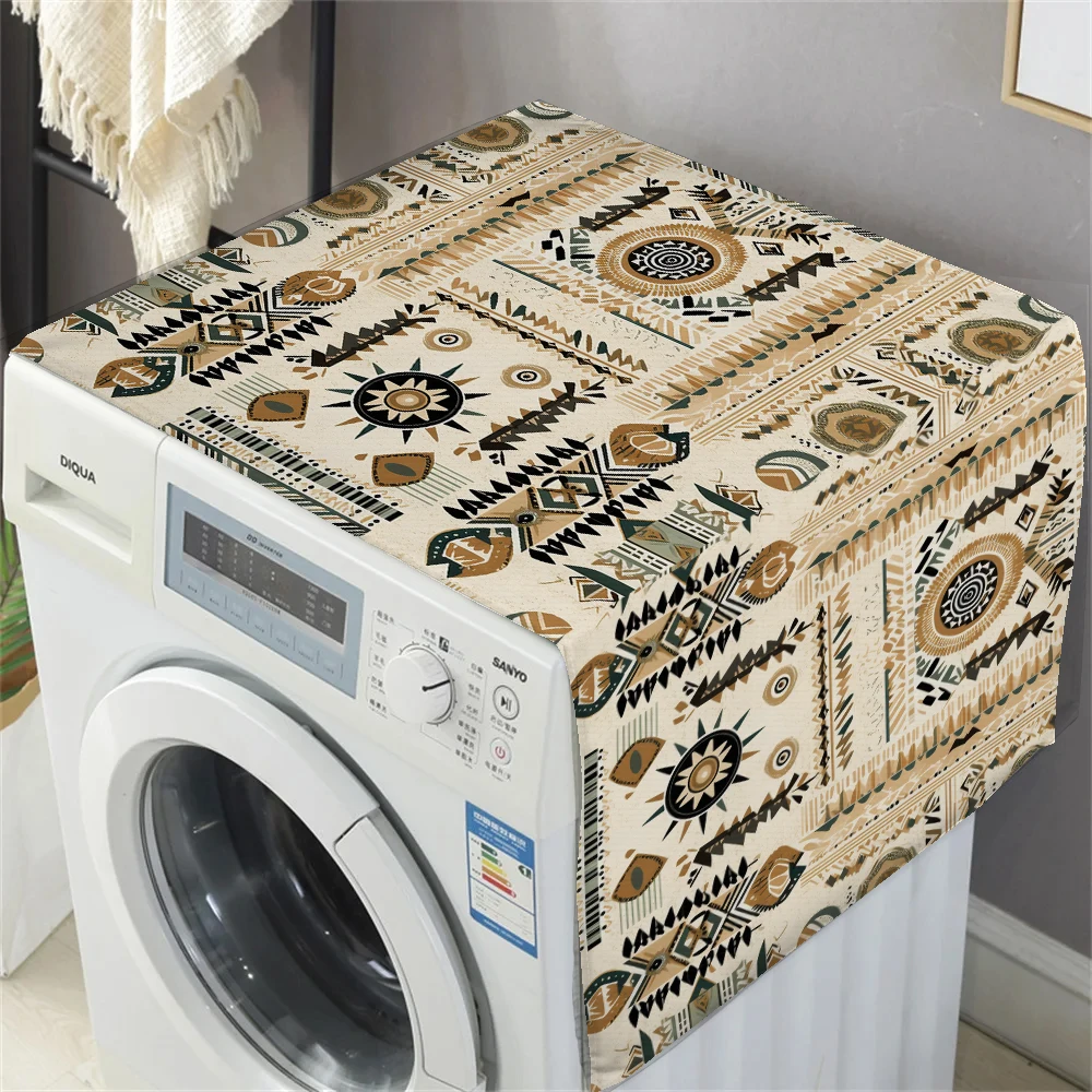 

Brown Black Ethnic Boho Print Dust Cover Washing Machine Dust Mat Design Refrigerator Protective Pad Household Home Supplies