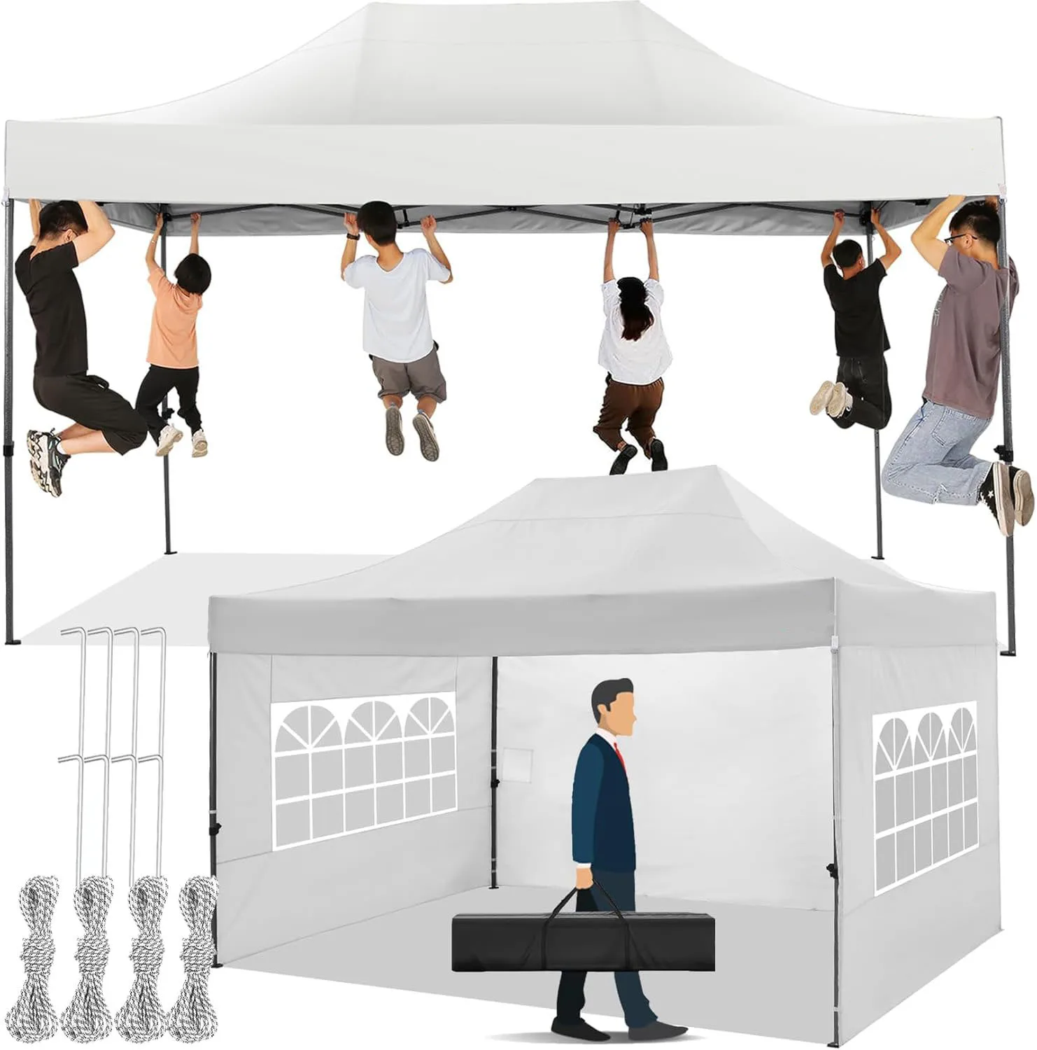 3 x 4,5 m großer Pavillon mit 4 Seitenwänden, wasserdicht, stabil, faltbares Partyzelt für