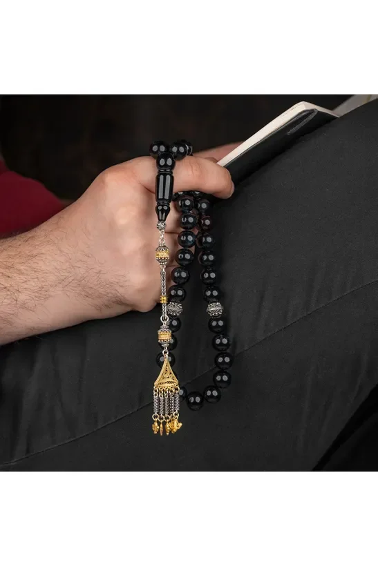 925 Sterling Silver Luxury Men's Prayer Beads Made of Black Onyx Stone