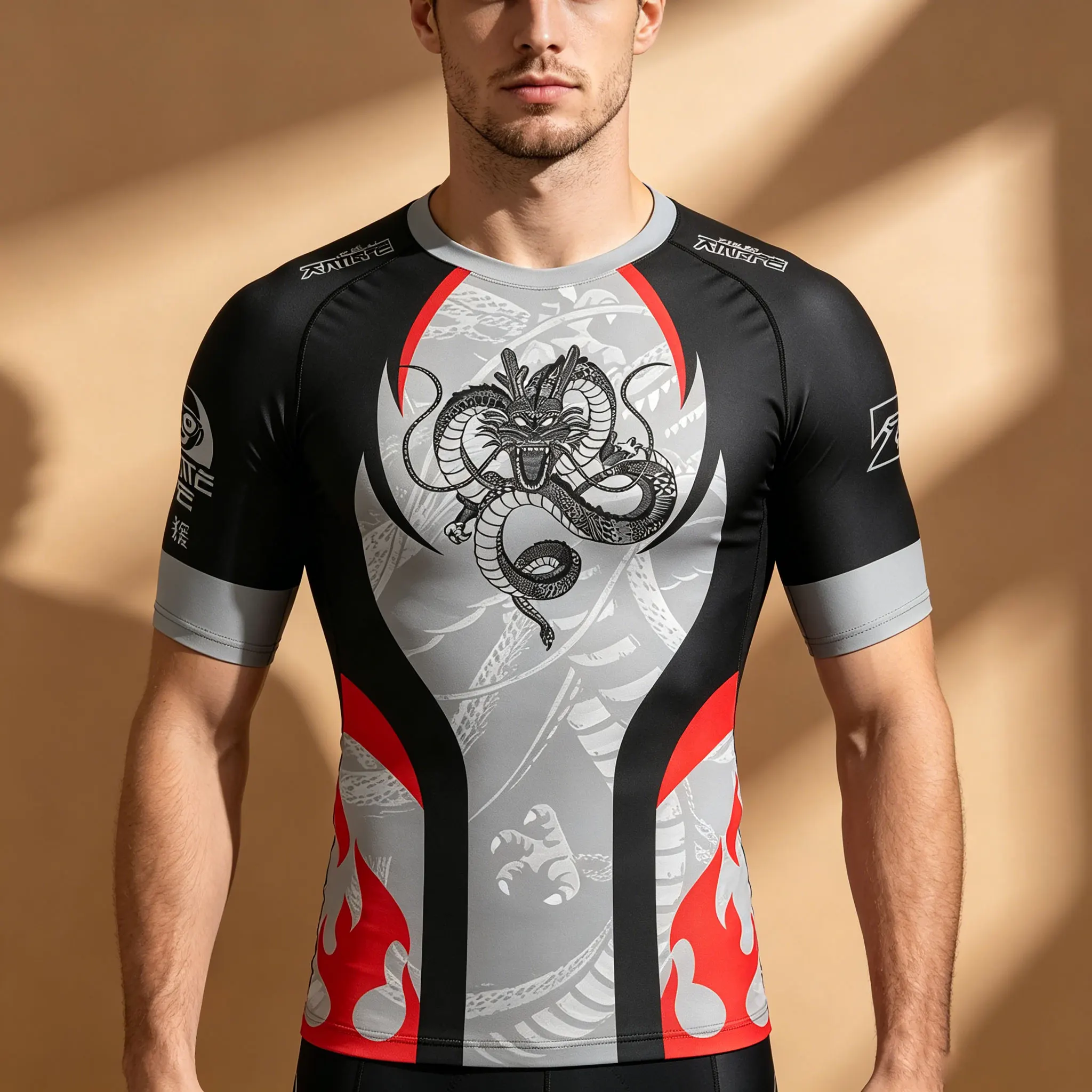 Herren Dragon Ball Z Shenron Dragon Flame Bedrucktes Enganliegendes T-Shirt, Schnell Trocknendes Kurzarm Anime Fitness Trainings-T-Shirt