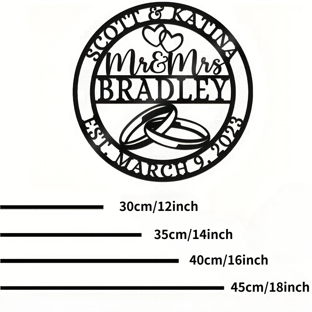 Custom'Mr.&Mrs.'Metal Signs with Texts, Rings&Heart Cutouts, Vintage Art Decor for Wedding/Anniversaries/Arch/Housewarming Decor