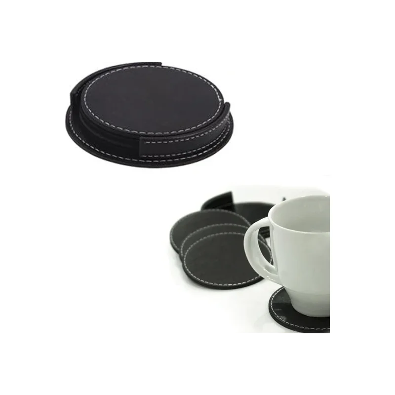 Set of 4 Faux Leather Coasters