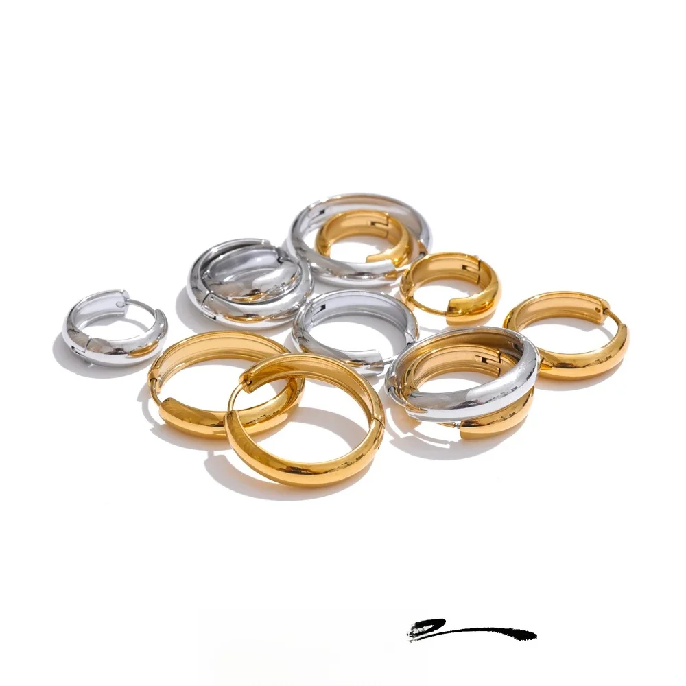 Yhpup 13/17/22mm Okrągłe codzienne kolczyki kółka ze stali nierdzewnej dla unisex mężczyzn kobiet Wysokiej jakości wszechstronna biżuteria Wodoodporna Japonia — zdjęcie 2