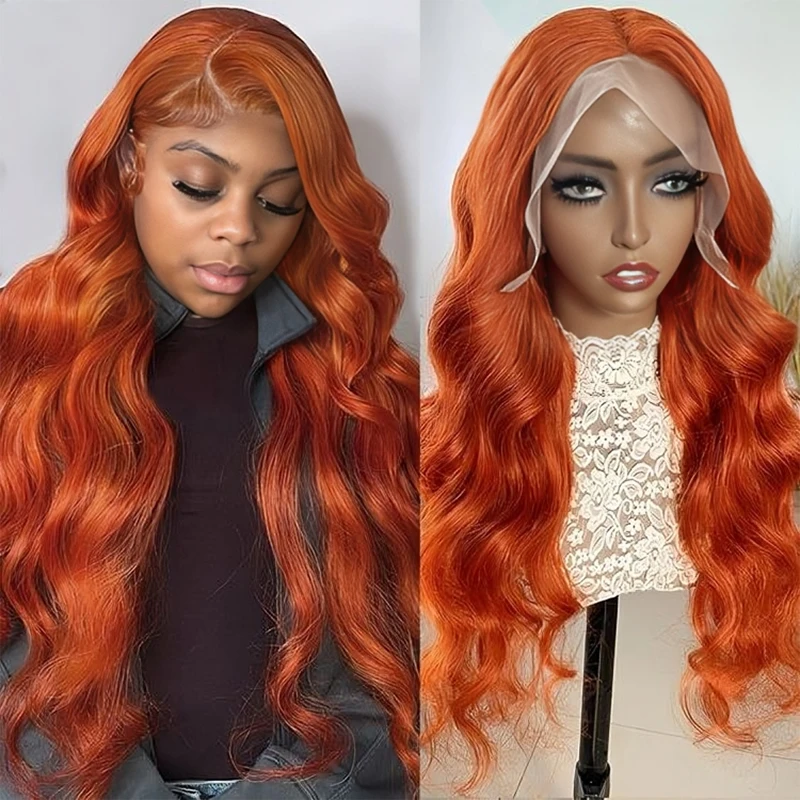 

Body Wave Ginger Orange 13x6 HD Lace Front Wigs Colored Preplucked Wig 13x4 Lace Frontal Wigs Glueless Brazilian Human Hair Wigs