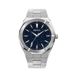 DIFFUL Brand Brushed Stainless Steel Waterproof Luminous Hands Paul Rich Style Star Dust Quartz Watch For Men