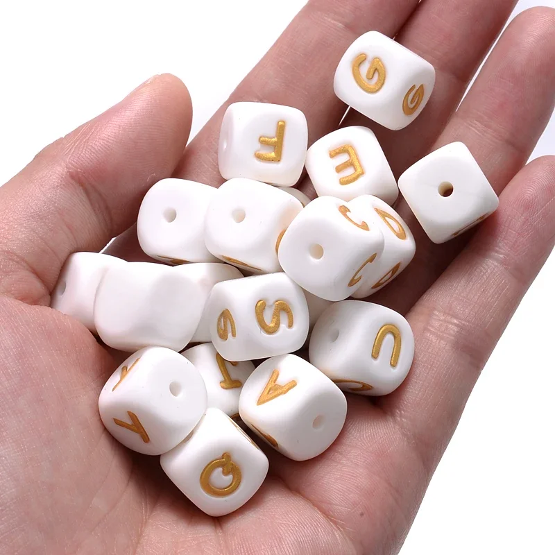 10Pcs 12mm Silicone Letters Beads English Alphabet Baby Teether For Personalized Name Pacifier Chain Clip Toys Accessories