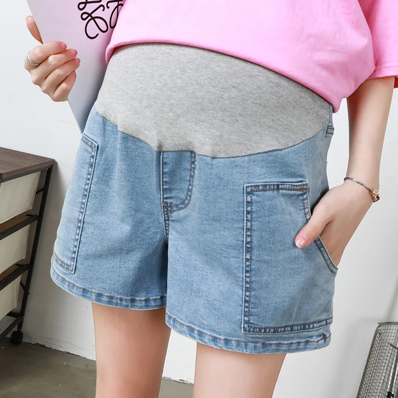 

Denim Jeans Pregnant Women Knee-length Shorts Plus Size Loose Casual Maternity Belly Pants Wide Leg Shorts Pregnancy Trousers