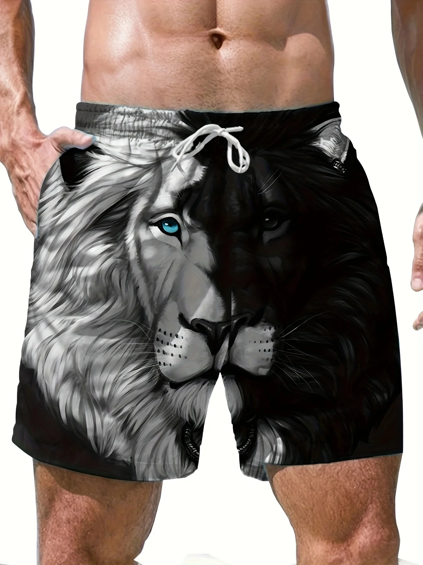 

Men's Lion Pattern 3D Printed Loose Version Digital Beach Shorts Quick Drying And Perfect Match For Summer And Vacation