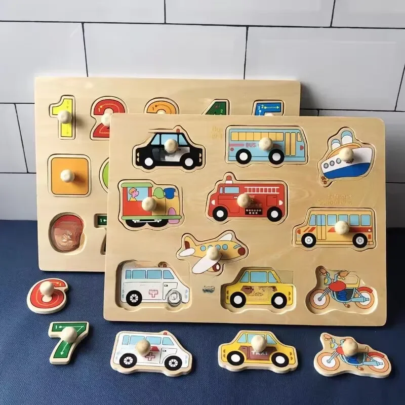 Montessori Puzzles de madeira para crianças, brinquedos para bebês, garra de mão, Cognição Animais,