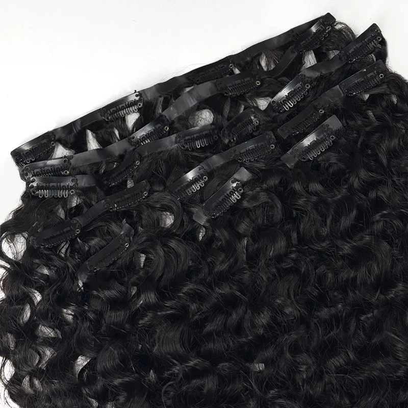 Burmese Curly Seamless PU Clip In Hair Extensions 7PCS Clip Ins Human Hair Deep Curly Double Drawn Skin Weft Clip In For Women
