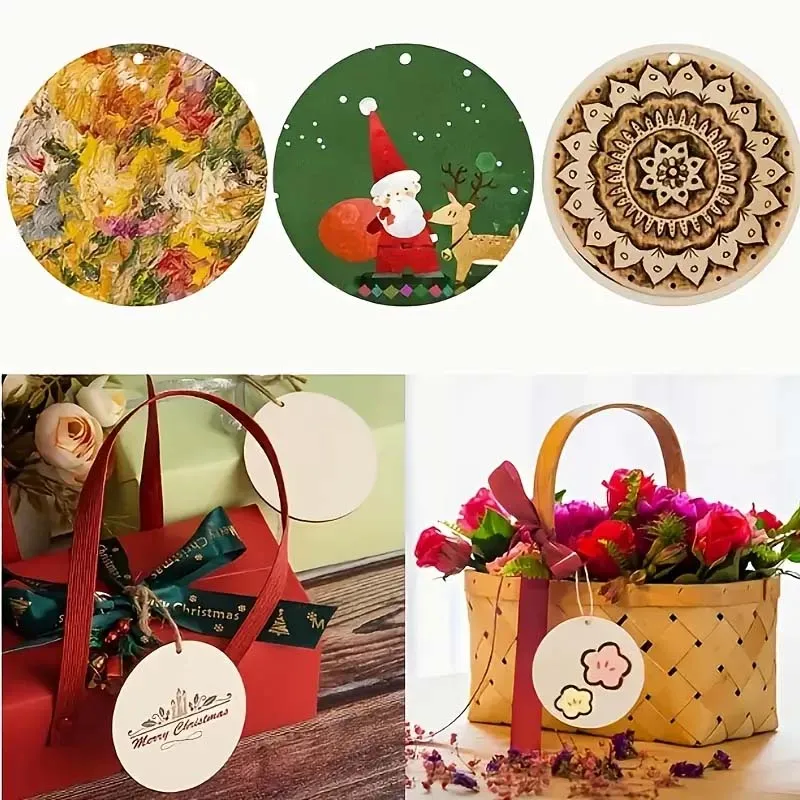 100 قطعة من الدوائر الخشبية المستديرة - أقراص عملات معدنية خشبية بفتحة واحدة للحرف اليدوية والحفلات وأعياد الميلاد وزينة عيد الميلاد #3