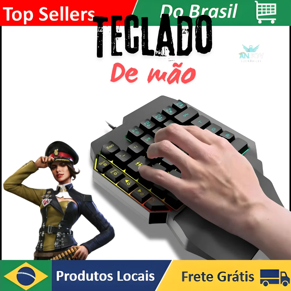 Teclado de Jogo uma Mão RGB K10 Teclado Jogo Uma mão RGB K10 Iluminação Gaming Ergonômico Design Personalização Macros Conforto