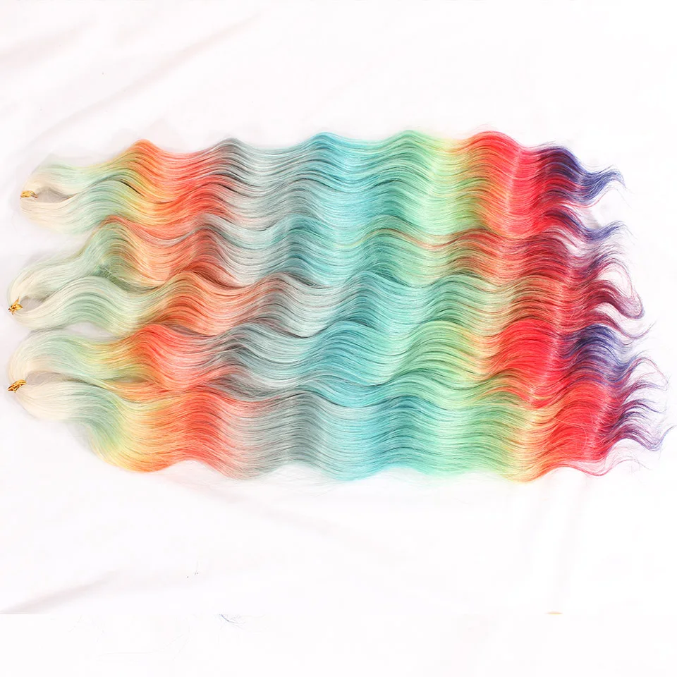 Xtressence 300 جرام 3 قطعة 22 "طويل عميق متموج الكروشيه الشعر كروشيه اصطناعي الضفائر أومبير برتقالي أحمر قوس قزح تجديل وصلات شعر