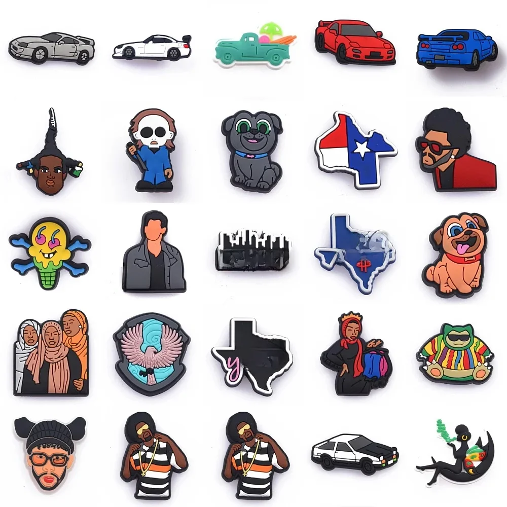 Breloques de chaussures de voiture de course personnalisées, accessoires de dessin animé, décorations de chaussures en PVC pour garçons et filles, cadeaux de fête pour enfants, nouveau