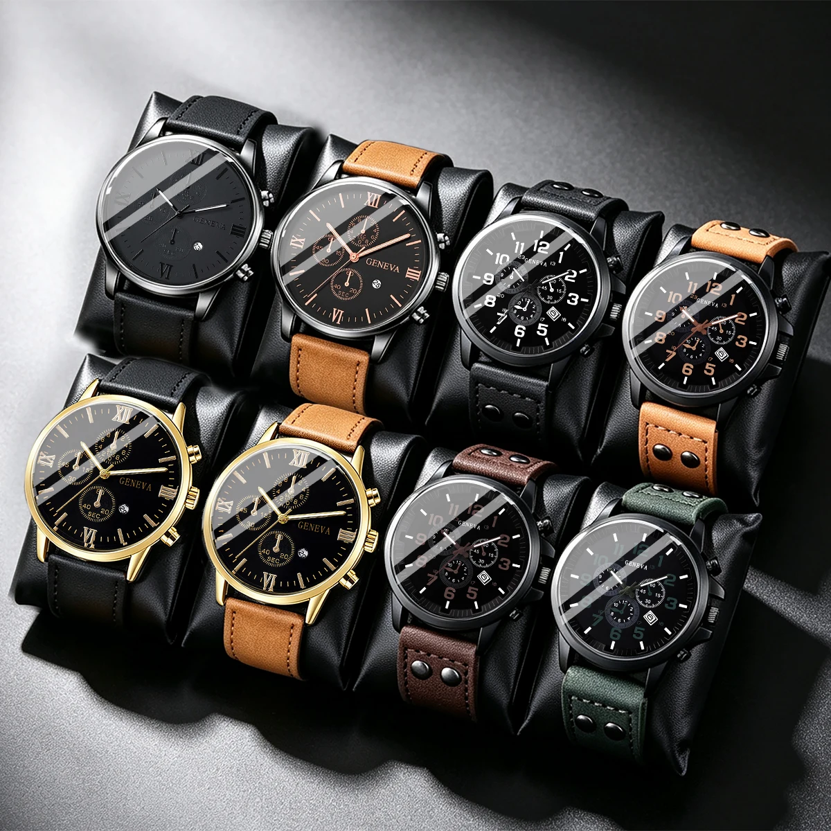 8-Piece Casual Fashion Men's Watch Set, Trendy, Calendar Men's Wristwatch Set, Birthday Gift, Father's Day Gift, Couple's Watch