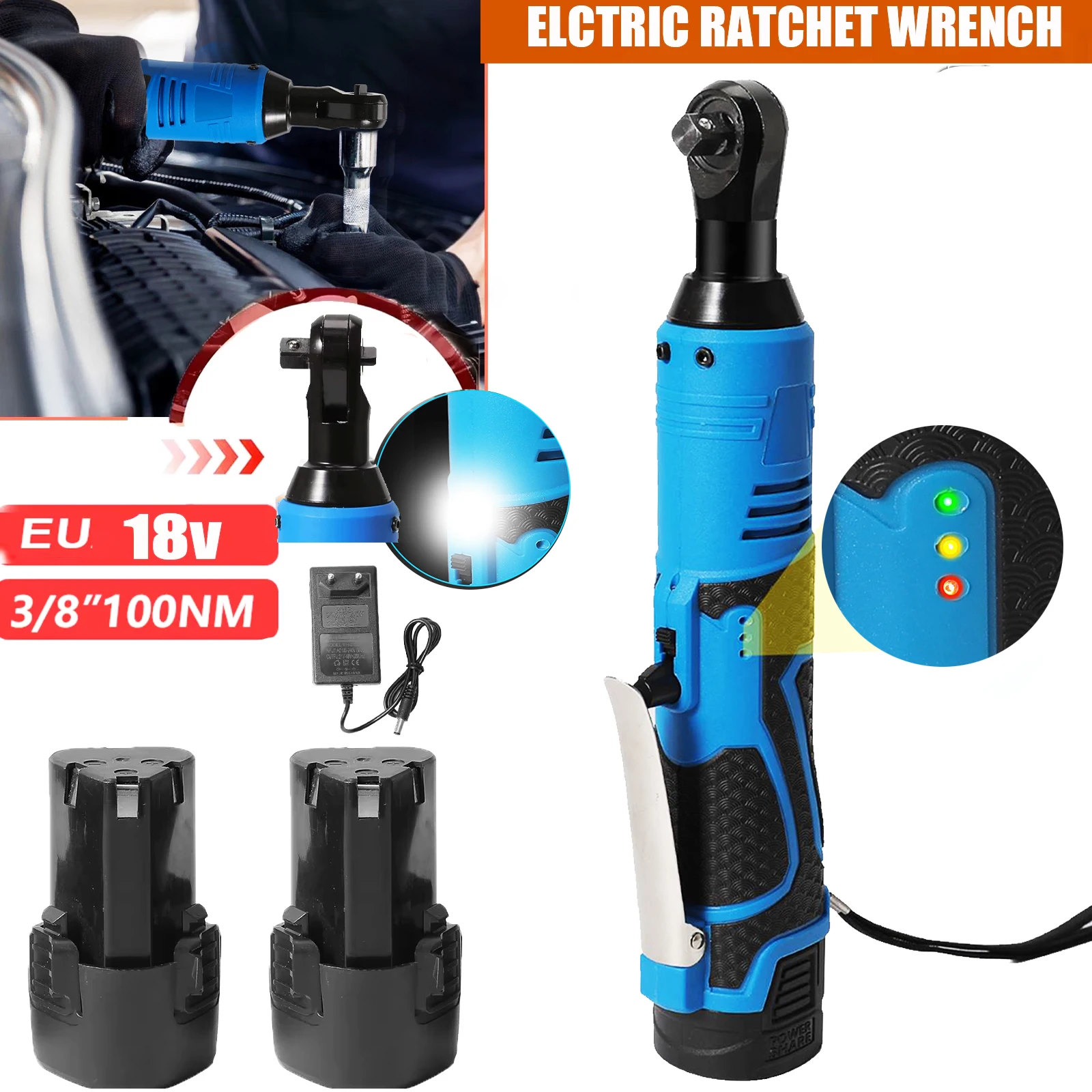 Chiave a percussione 18V Chiave elettrica ricaricabile senza fili 100N.m Chiavi a cricchetto ad angolo retto Avvitatore a percussione Strumento elettrico per riparazione auto