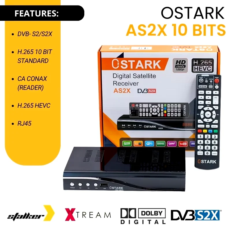 OSTARK AS2X 10 Bits Receptor de TV Satélite DVB S2/S2X 1080P con puerto Scart Xtream Youtube barco desde españa