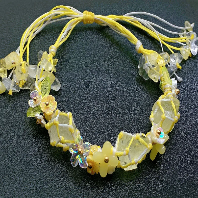 

Harmony Boho Rough Yellow Crystals Gemstone Protection Meditation Macrame Bracelet Adjustable Handcraft Gift for Sister Mom Wife