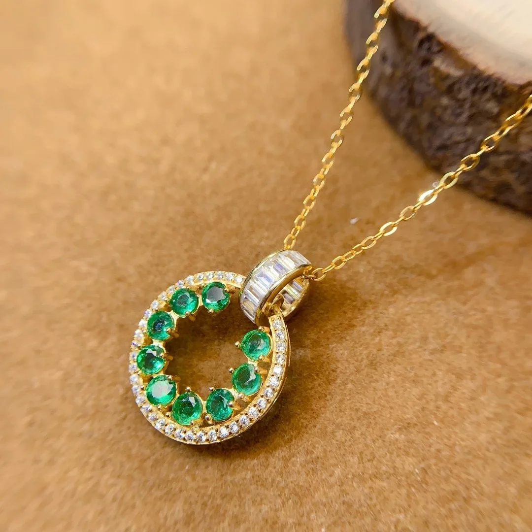 Jewelry Girl Pure Natural Emerald Necklace Pendant 925 Pure Silver Plated Gold Christmas Wreath Gift for Girlfriend's Wedding