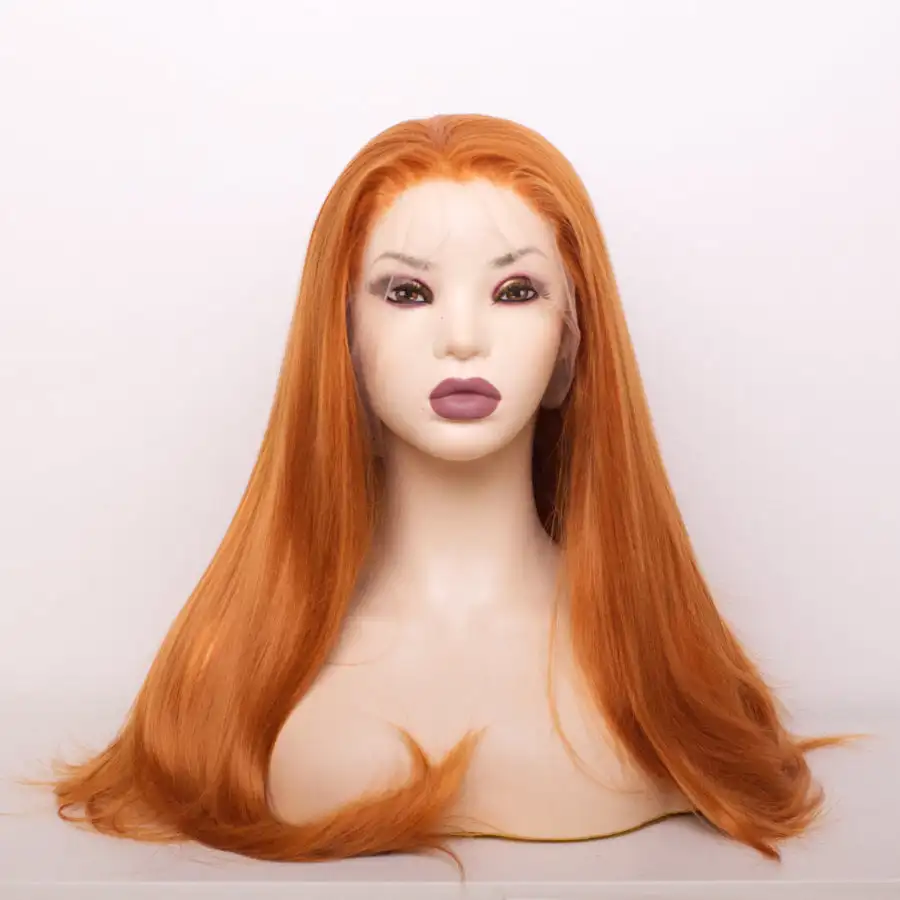 Wig renda depan sintetik HD lurus lembut kualitas tinggi Wig warna-warni merah cerah Couture rambut manusia campuran serat tahan panas